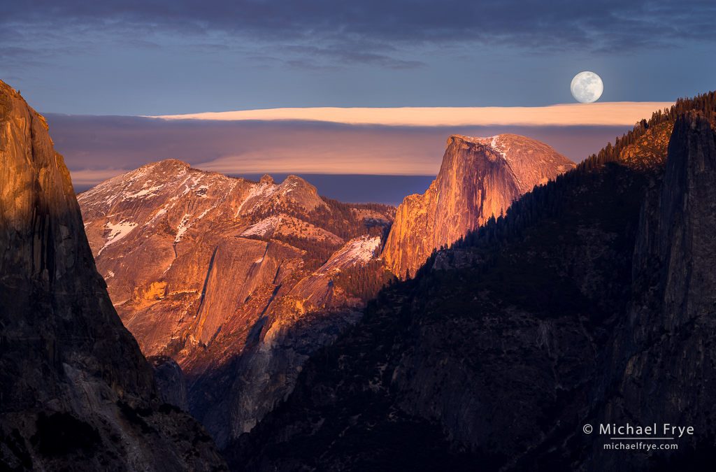 Moon rising above Half Dome from Tunnel View, Yosemite NP, CA, USA
