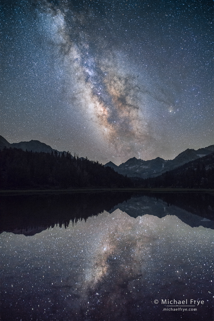 Milky Way, peaks, and reflections, Inyo NF, CA, USA